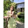 Summer New Waist Thin Cake Skirt Long Skirt Temperament Vacation Style Green Dress Women's Casual Style