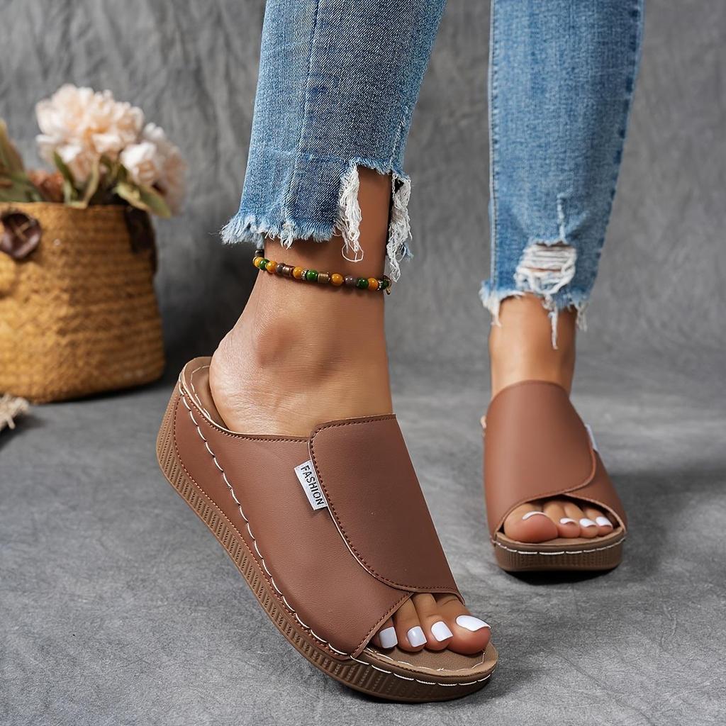 Women's Fashion Solid Slippers - Comfortable Arch Support,Breathable Outdoor Slippers Stylish,Open Toe Strap Back Heel Mid-heeled Stirrup Sandal