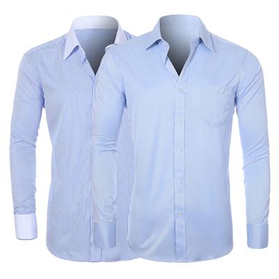Striped Turn-down Collar Men Shirt French Cuff Button Long Sleeve Buttons Closure Plus Size Business Shirt Casual Clothing