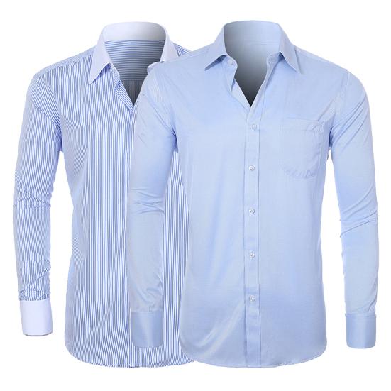 Striped Turn-down Collar Men Shirt French Cuff Button Long Sleeve Buttons Closure Plus Size Business Shirt Casual Clothing