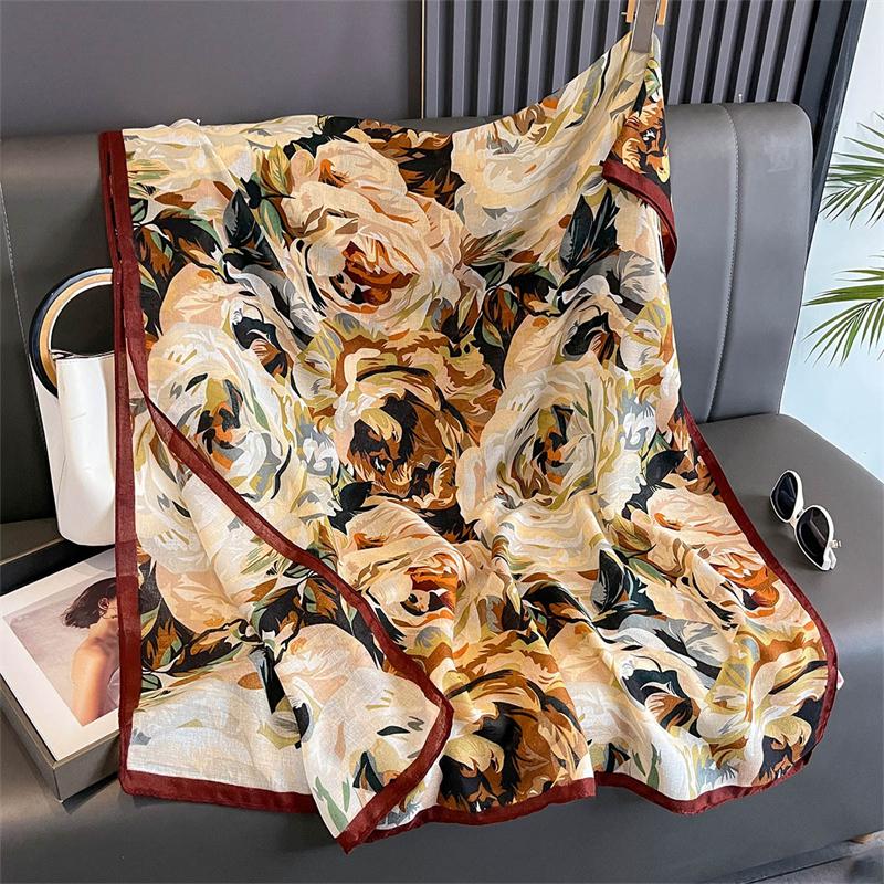 

Новый весенний женский хлопковый шарф, пляжный хиджаб, шали и накидки, роскошный брендовый цветочный женский платок, эшарп, дизайнерская бандана 85x180cm