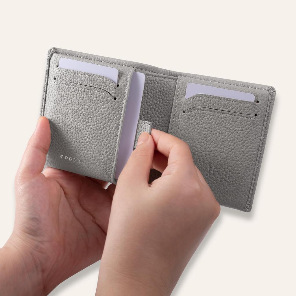 COGURE Bifold Mini-Geldbörse, Echtes Schrumpfkalbsleder, mit Scheinfach, Münzfach, Kartenschlitzen, Unisex, Inklusive Box, COPM02-Pink