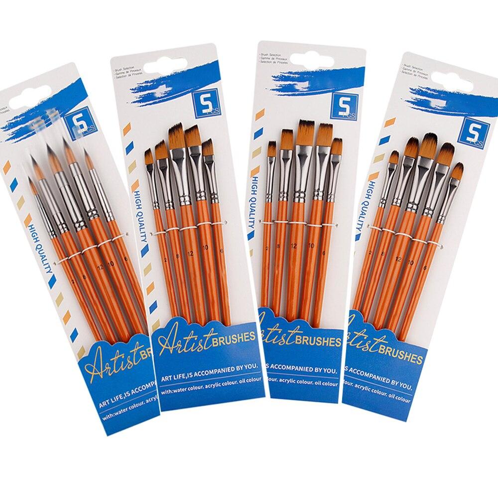 5 Adet Yuvarlak Uçlu Suluboya Fırçası Çift Renkli Naylon Kıl Fırça Seti Sanat Öğrencileri için Özel Boyama Pigmentleri Yağlı Boya Fırçası
