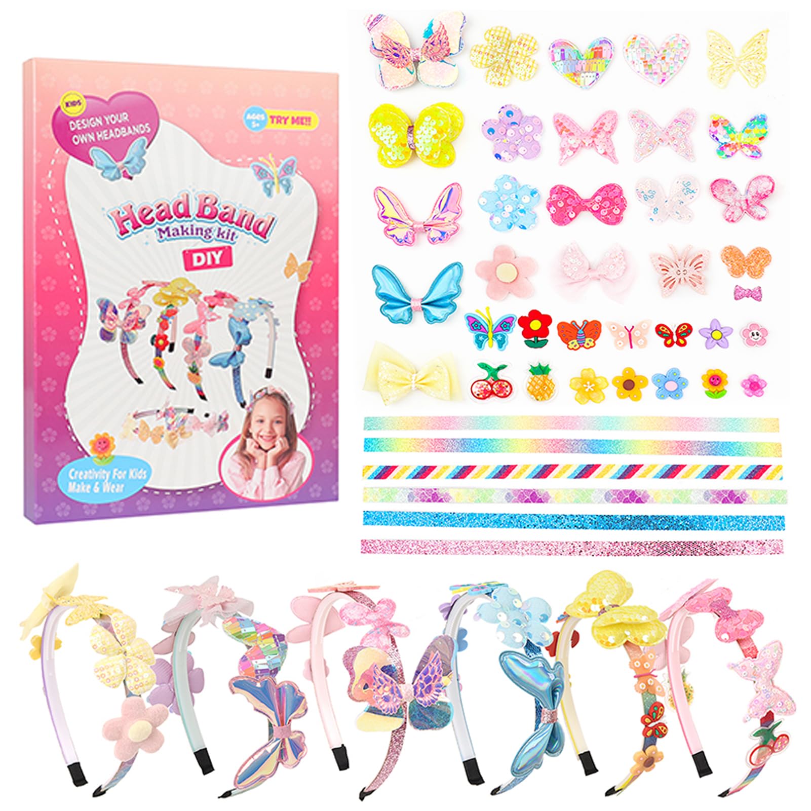 

Sitengle Headband Making Set of 6 Headbands with 36 Decorative Craft Hair Craft Popular for Elementary School Christmas Gift Toy, Parts, Kit,