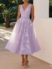 Women's V Neck Sleeveless Midi Prom Dress Slim Fit High Waist Floral Print Self Belt A Line Party Evening Dress