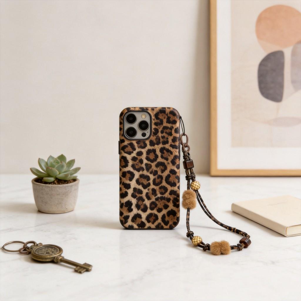Mobile Phone Lanyard With Leopard Print Pvc Strap For Universal Use