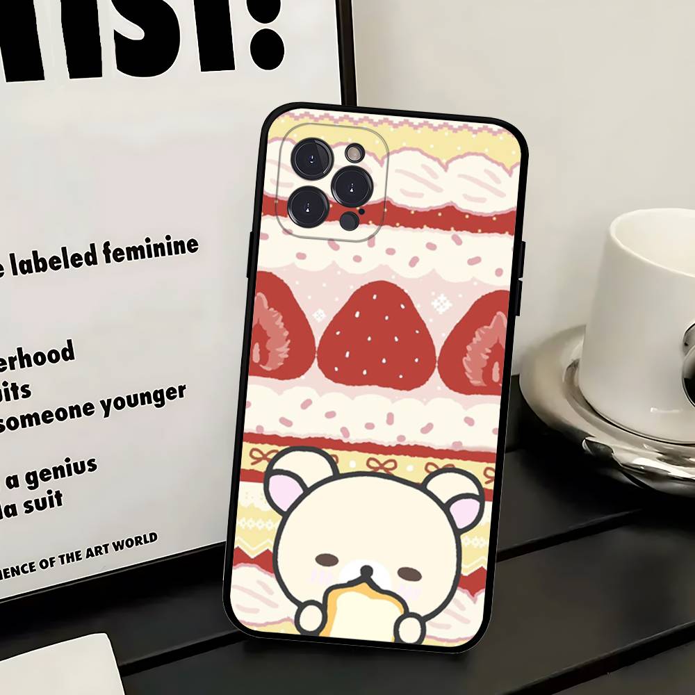 Popular Cute R-rilakkuma Bear Phone Case For IPhone 16 Pro Max 15 17 Plus 14 13 12 Mini 11 Black Cover