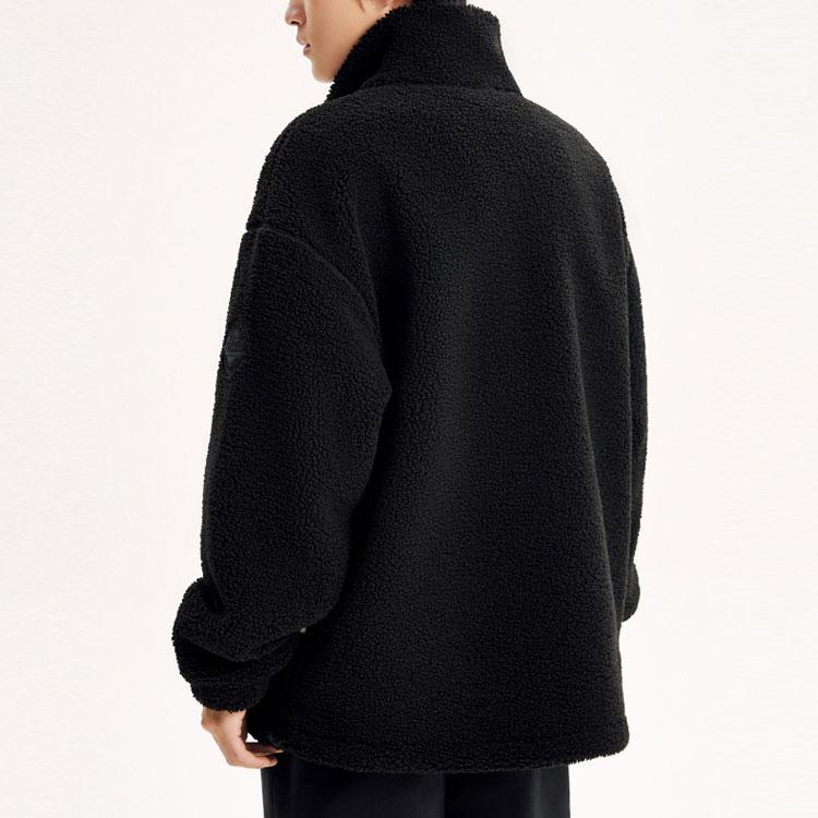 Anta Lifestyle Series Solid Color Large Logo Zipper Stand Collar Thick Lamb Fleece Jacket Unisex Jacket Black 972348708-3