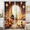 2PCS Golden Moon Mosque Flower Curtains   Islamic Lent Warm Wind   Bedroom and Living Room   Pull up Pocket Style