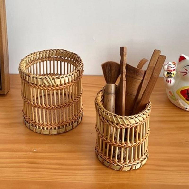 Multipurpose Handwoven Vases Sturdy Rattan Basket Pots Portable Accessories for Country Styles Household Accent