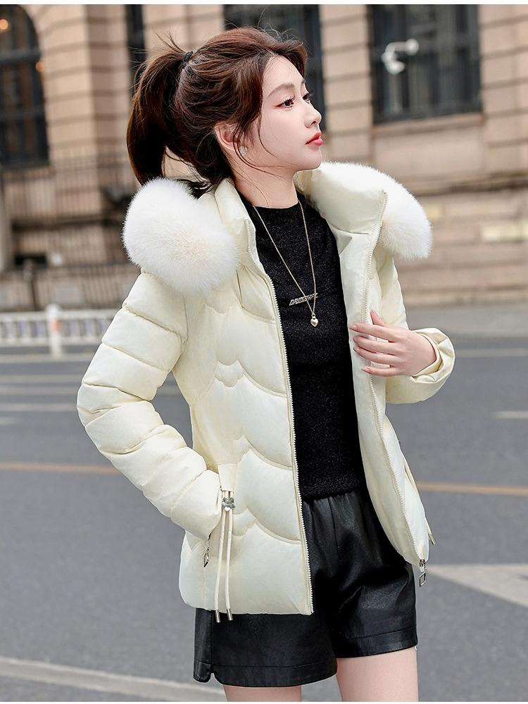 Women’s Short Hooded Windproof Thicken Warm Winter Jacket With Big Fur Collar