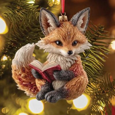 Mielas miško lapės/meškėno skaitymo ornamentas 2D plokščias akrilinis kalėdinis papuošalas miško gyvūnas