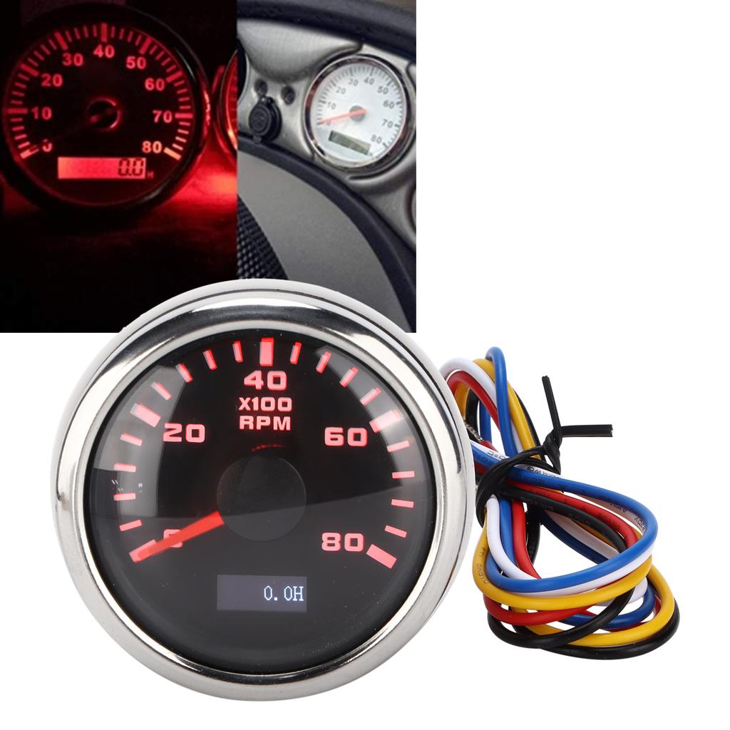 52mm Marine Pointer Tachometer Gauge Red Backlight   for Motorcycle Car Truck Boat Gasoline Engine 932V