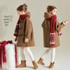 Girls' Academy Style Mid-Length Wool Coat with Horn Buttons - 49% Wool
