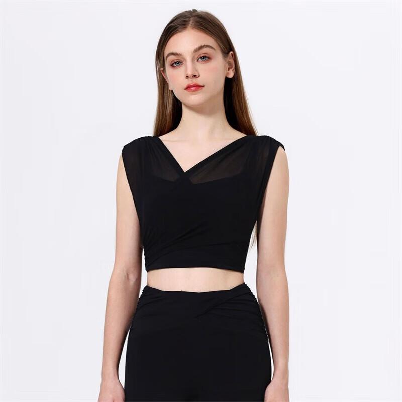 WEZHO Women s Faux Two-Piece Sports Yoga Top with Chest Pad