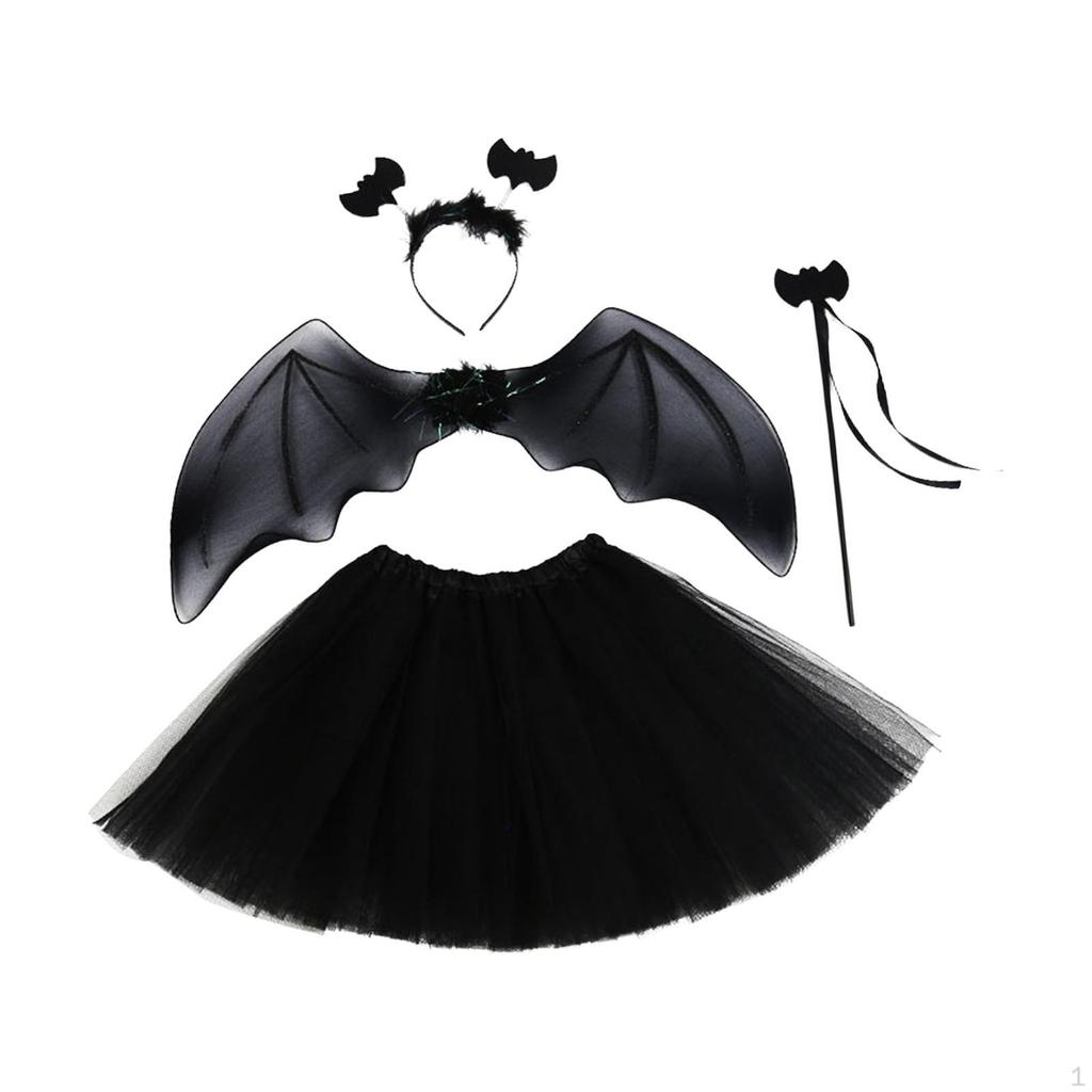Halloween Bat Costumes Set Skirt Headband Clothes Suit Photo Props Wing with Wand for Women