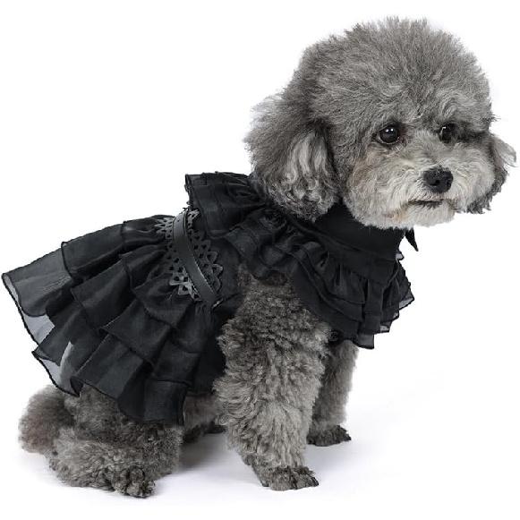 Pet Dog Cat Wednesday Dress Addams Costume Cosplay Cute Puppy Kitten Black Coat Clothes with Belt Halloween Party Dress Up Pretend Play for Small