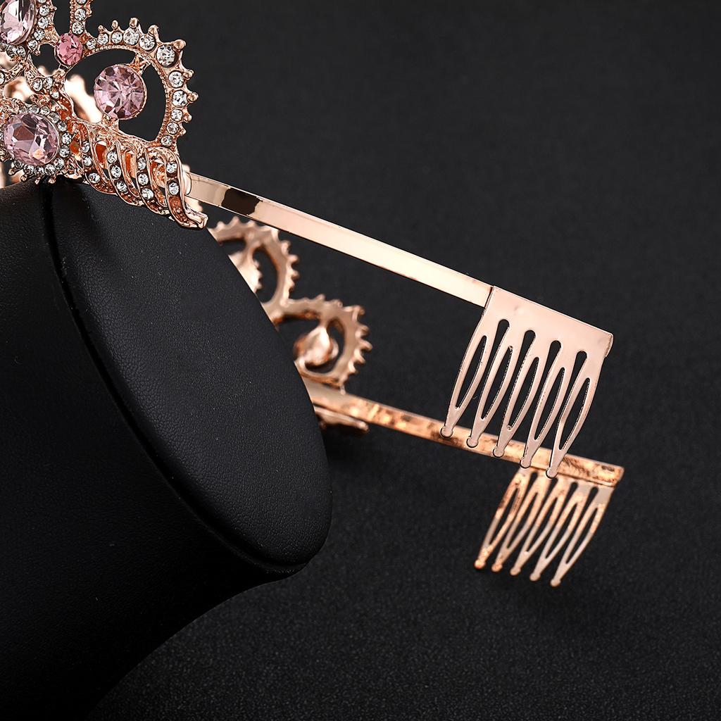 Rose Gold Bridal Crown Pink Diamond High End Crystal Crown Tiara Wedding Accessories Crown Comb