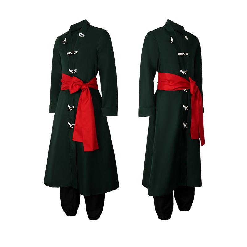 Roronoa Zoro Cosplay Anime Costume Uniform Green Coat Belt Pants Head Scarf Zoro Wig Uniforms Halloween Men Convention Clothes