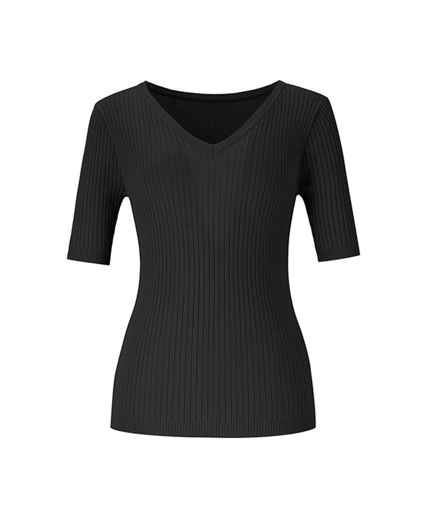 SOUP V-Neck Slim Crop Sleeve Knit (Oy5Skc1)