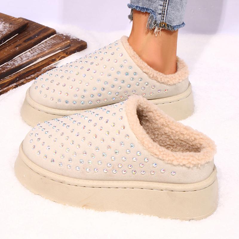 Platform Plush Slippers Women 2025 Warm Non Slip Winter Cotton Shoes Woman Thick Sole Fluffy Snow Boots Female