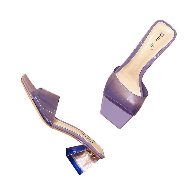 Sandaler Dame Pumps Tøfler Dame Square Toe PVC Slides Sommersko Sandaler Høye hæler