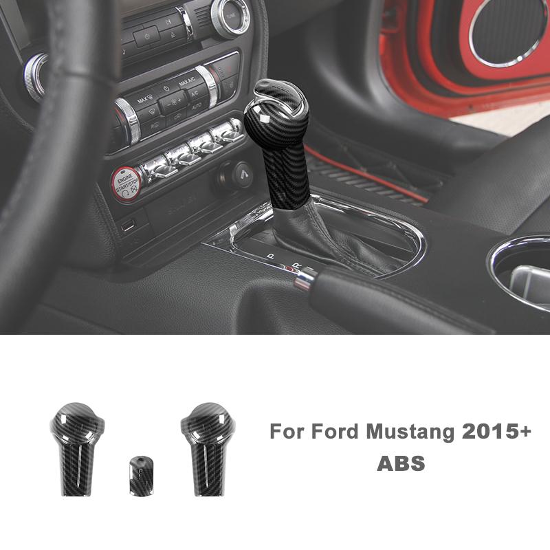 Car Steering Wheel Door Handle Decoration Center Console Cover Protective Sticker For Ford Mustang 2015 Up ABS Car Accessories Carbon Fiber Black