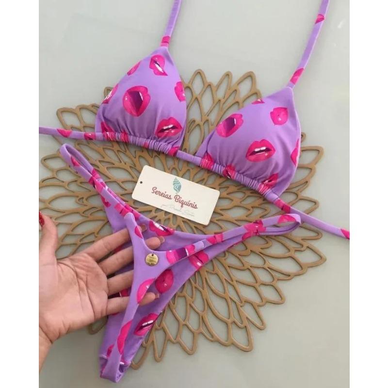 Druck Sexy Bikini Sets Neckholder Schnür-Tops Strings Strandstil Badeanzug Y2k Badeanzüge Damen Strandbekleidung