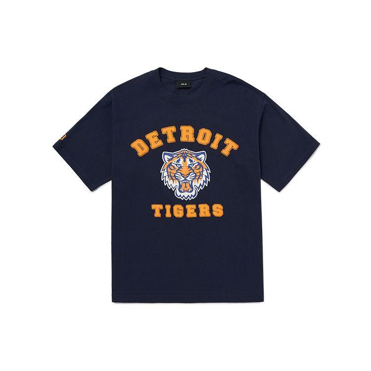 MLB Tijgerkop Letterprint Amerikaanse Vintage Casual Ronde Hals Korte Mouw T-shirt Unisex Tops Marineblauw 3ATSC2023-46NYS M