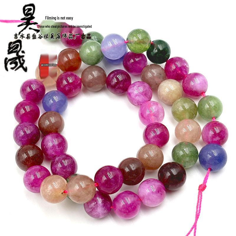 Семицветные турмалиновые и халцедоновые бусины: Полуфабрикаты браслетов и серьги-кисточки для изготовления бижутерии своими руками 6mm (approx. 63 beads per strand)