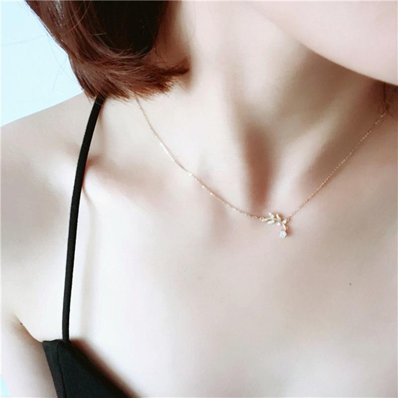 Vergoldete S925 Sterling Silber Olivenzweig Diamant Halskette für Damen