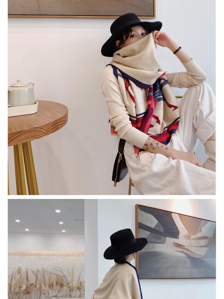 Women's Imitation Cashmere Scarf: Versatile Autumn/Winter Warm Double-Sided Wool Snood and High-End Dual-Use Shawl