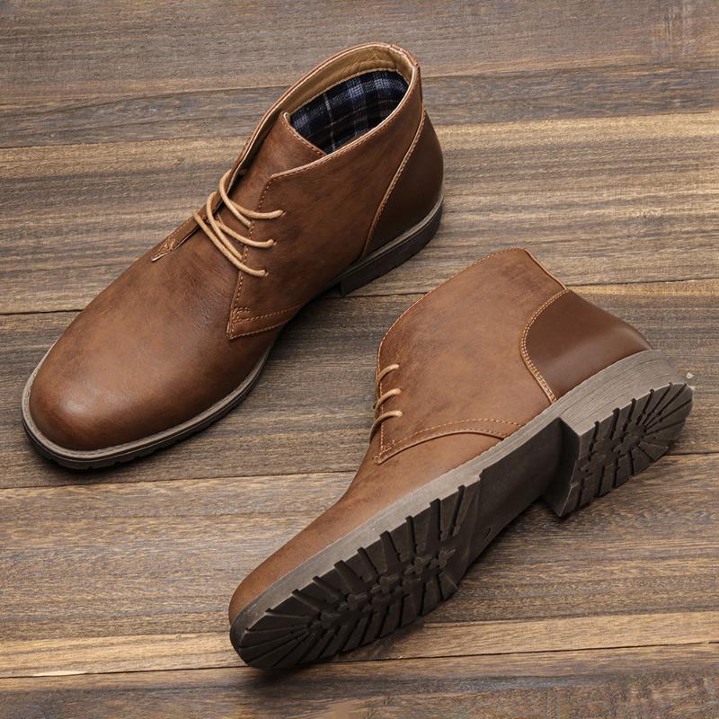 Mode Lyx Herr Läderstövlar Brittiska Affärskläder Stövlar Retro Ankelstövlar för Män Mode Casual Stövel Snörning Platåstövel Botas
