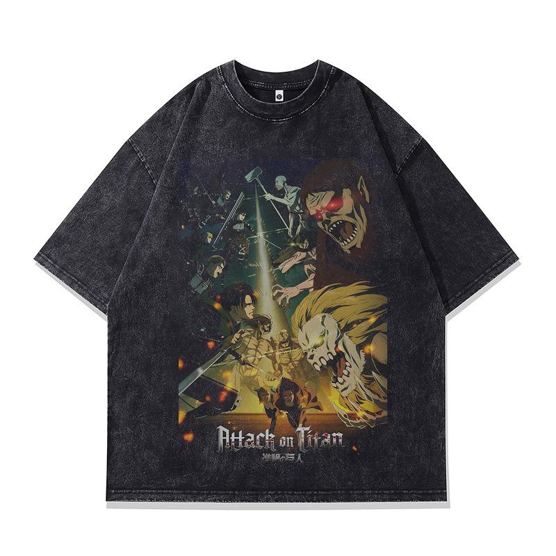 Men'S T-Shirt Couple Casual Dark Animation Digital Printing 230G Cotton Washed Short Sleeve T-Shirt Men'S