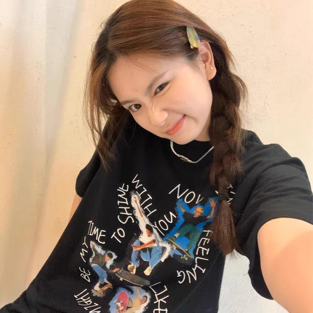 2025 Summer Casual Loose Women's T Shirt American Vintage Funny Print High Street White Short Sleeved T-shirts for Women Harajuku Tshirt Y2k Tops