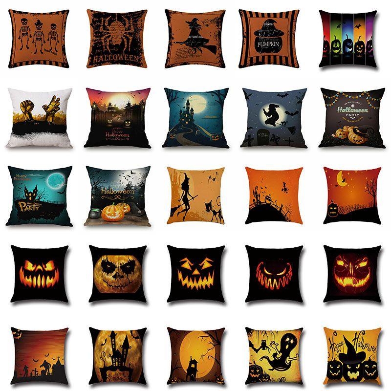 Cotton Linen Halloween Sofa Decor Cushion Cover With Stylish Pumpkin Design