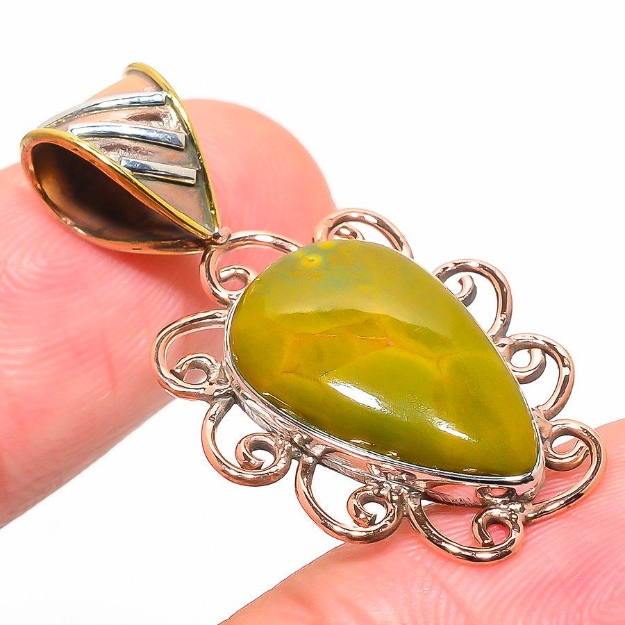 Natural Ocean Jasper TwoTone 925 Solid Sterling Silver Gift Pendant 1.50" Z8t08