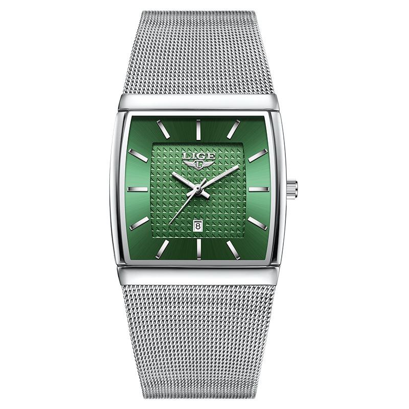LIGE Men s Quartz Mesh Strap Watch - Business Casual, Waterproof, with Calendar