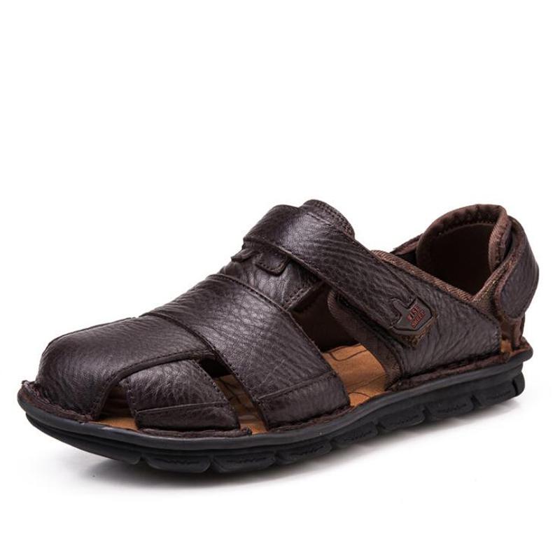 Men sandals  Retro summer shoes genuine leather sandals men beach shoes high quality Cow Leather sandals for men