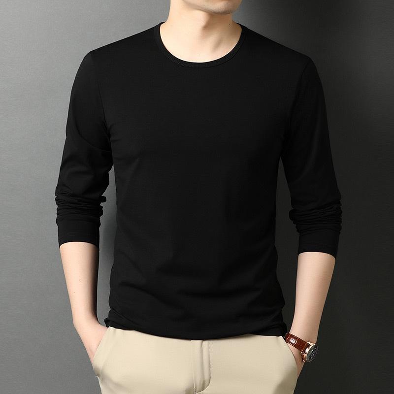 

Осенняя новая двусторонняя мерсеризованная футболка с длинными рукавами, мужская свободная и универсальная мужская рубашка с круглым вырезом, белая нижняя рубашка, топ XXXXL