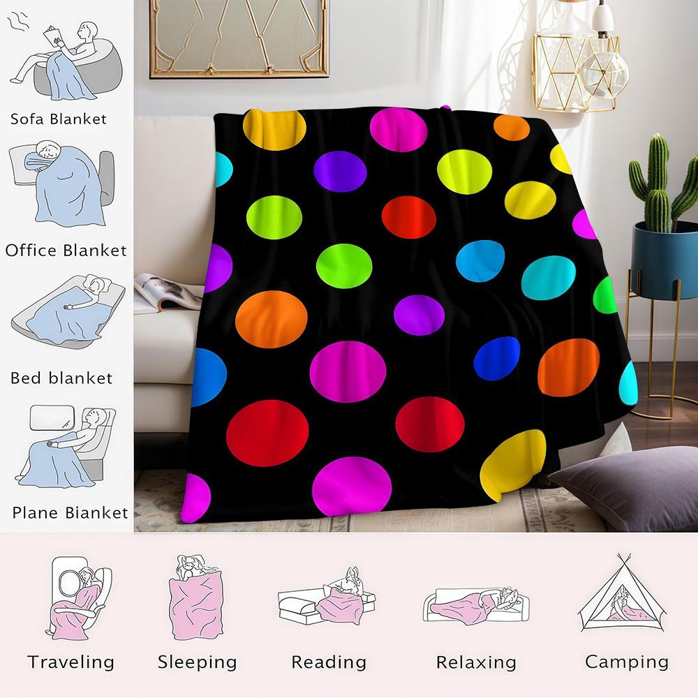 Neon Rainbow Polka Dot Flannel Blanket Warm Soft Halloween Christmas Decorative Couch Warm Cozy All-Season Gift