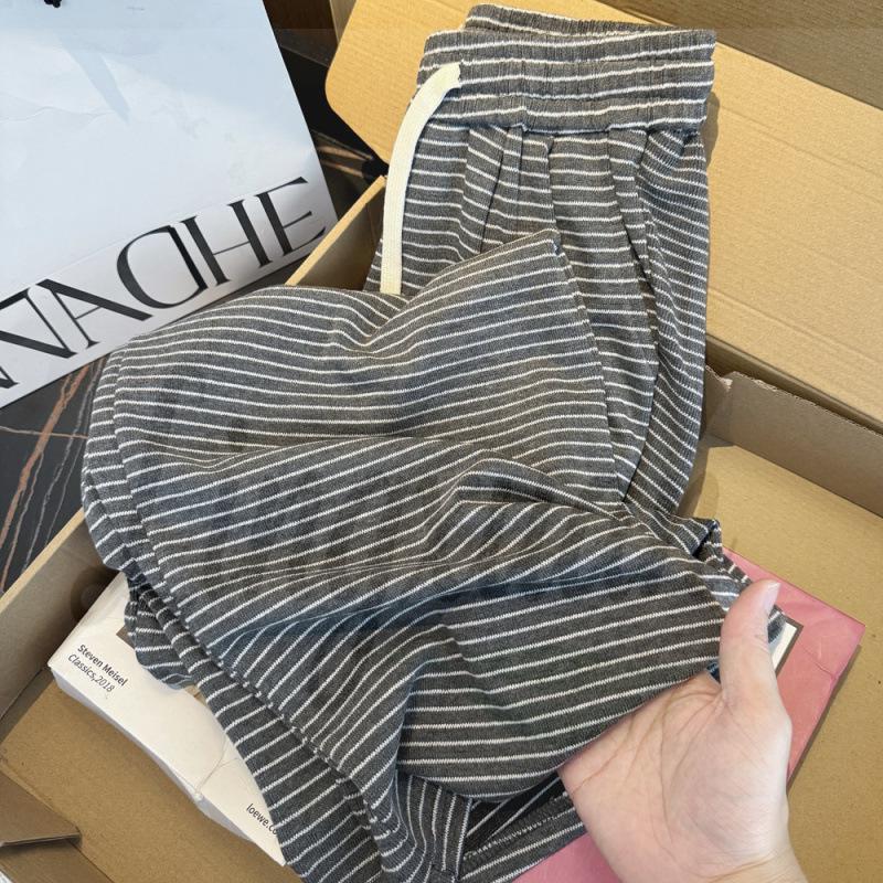 

Korean Style High Waist Striped Elastic Drawstring Wide-Leg Pants for Women - Super Soft, Glutinous, and Versatile Small