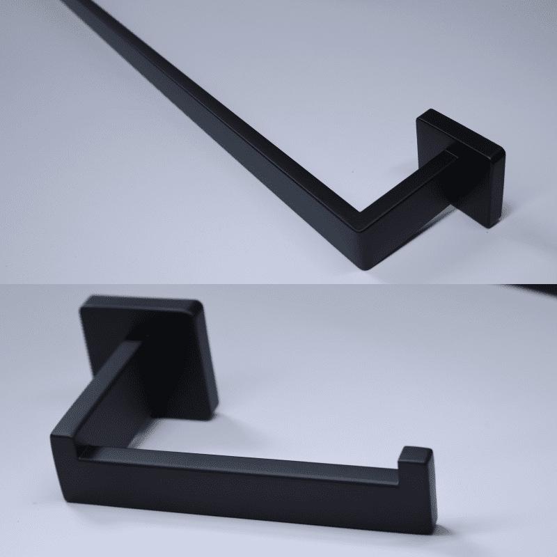Black Bathroom Hardware Set: Towel Bar, Toilet Paper Holder, Towel Ring, Coat Hook, Storage Rack