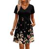 Modisches Damenkleid mit Print, V-Ausschnitt, kurzärmelig, locker, lässig, für den Strandurlaub