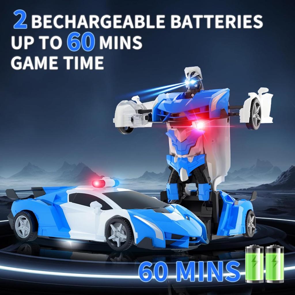 Transform Remote Control Car - Transform Robot RC Car, 2.4Ghz Transforming Police Car Toy, One-Button Deformation Toys for Kids