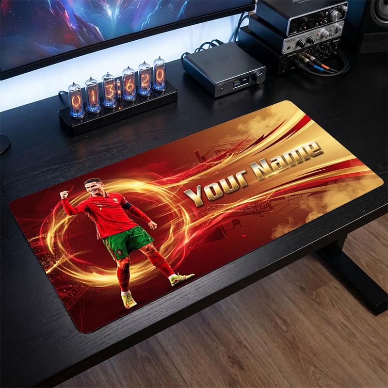 Tappetino Mouse Grande Personalizzato Cristiano Ronaldo, Stampa Testo Nome Personalizzato, Tappetino Scrivania Antiscivolo Logo Calcio Regalo Gaming