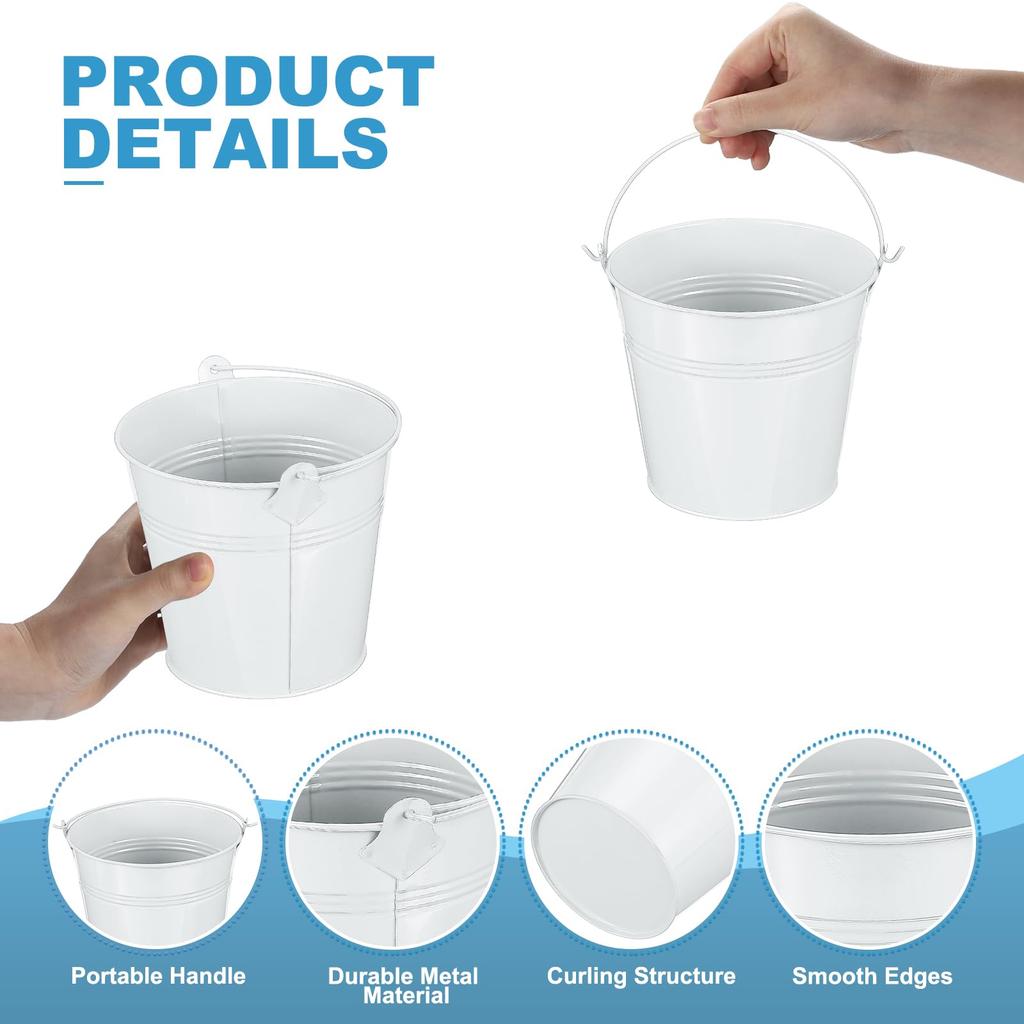 PATIKIL X Small Metal Buckets with Pack of 12 Mini Galvanized Buckets for Party Favors and White 5.1" 4.7" Handles, Crafts, Decorations,