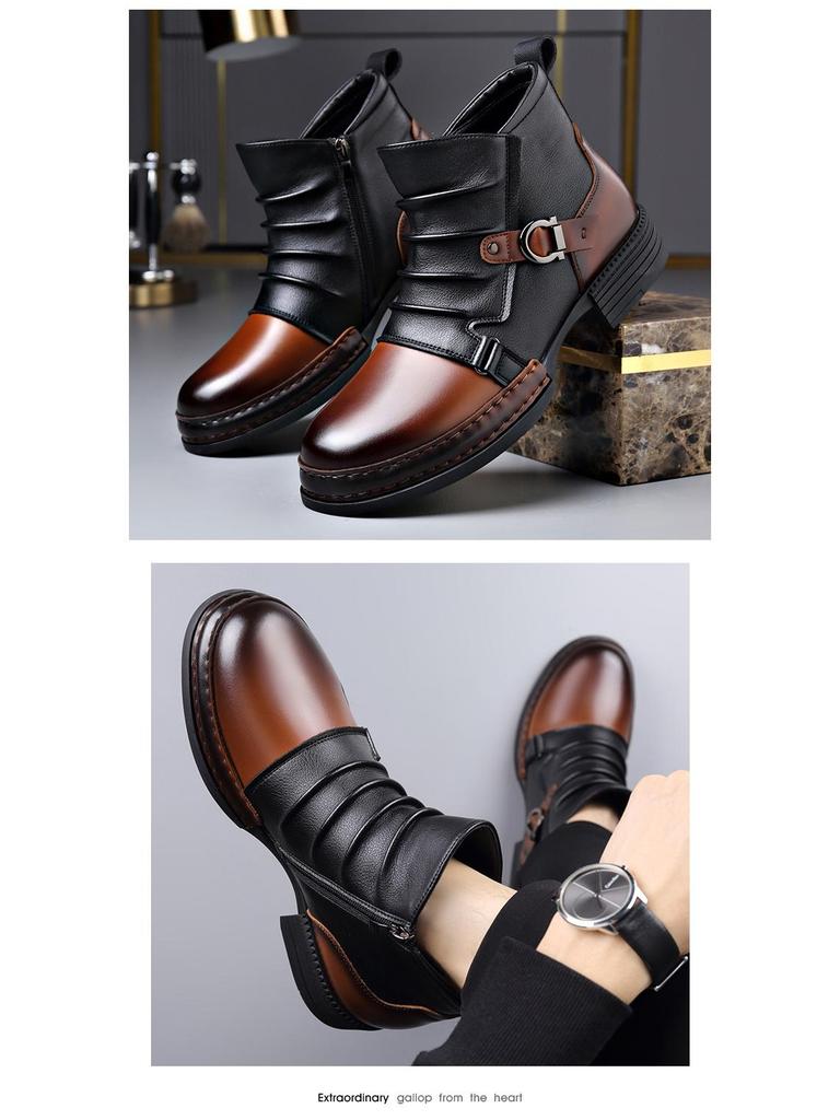 Men's Autumn Retro British Style Martin Boots with Side Zipper and Plush Lining - Short Chelsea Motorcycle Boots
