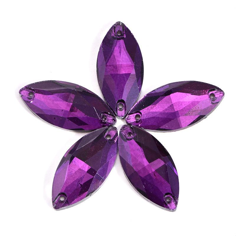 Glass Dark Purple Fluorescent Hand Sewn Drill, Special-Shaped Horse Eye Water Drop Neon Flat Bottom Hand Sewn Stone Diy Jewelry, Luggage Accessories