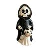 Cute Spooky Halloween Gift Grim Reaper & Ghostly Puppy Resin Figurine, Black Robed Skeleton with Wear-resistant Sculpture Ghost Dog Statue,